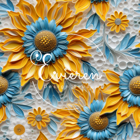 Yellow 3D sunflowers with blue center 1