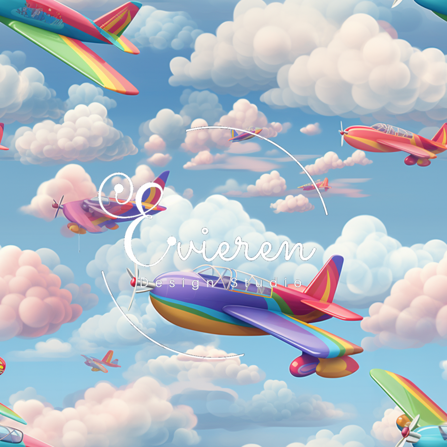 Watercolor rainbow airplanes