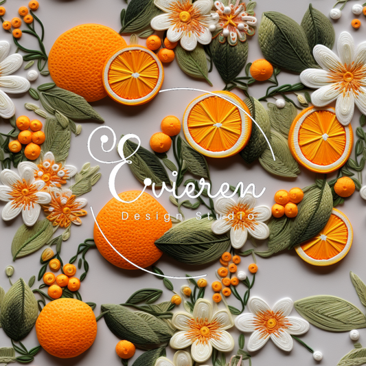 Oranges and Blossoms grey background