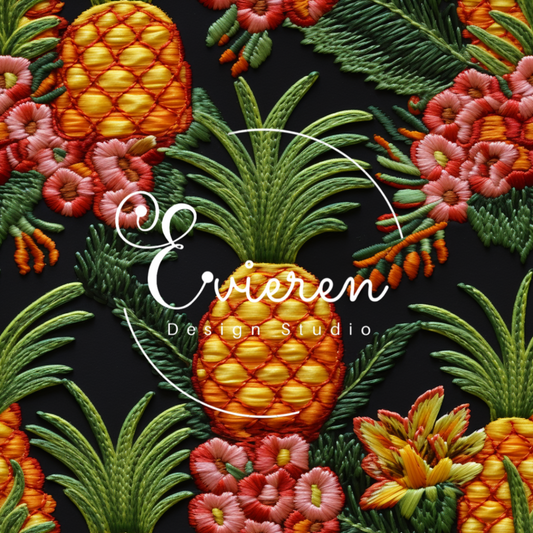 Embroidered tropical floral Pineapple seamless