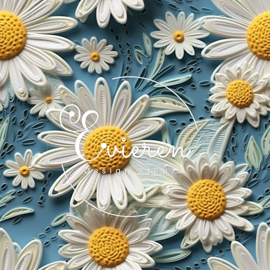 White daisies and blue denim background