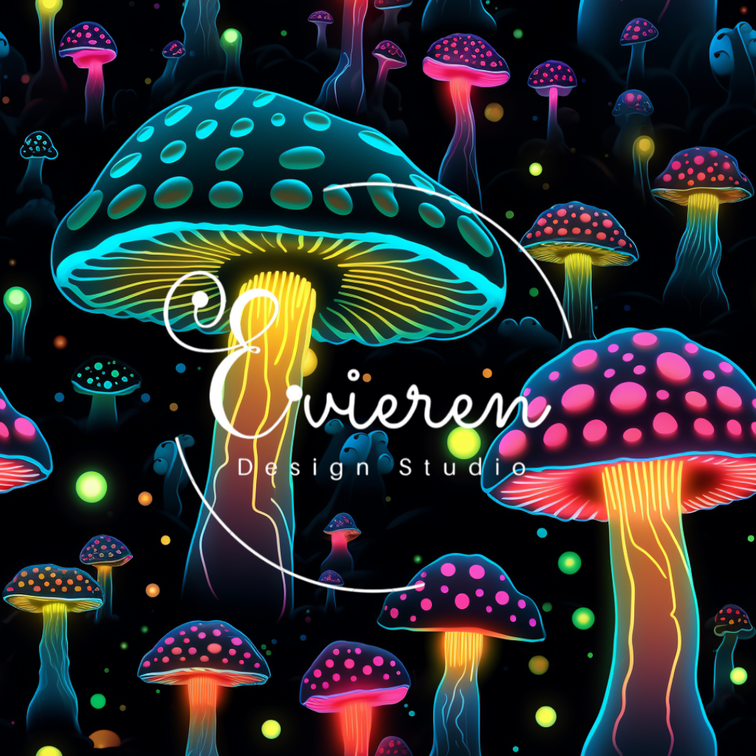 Neon Mushrooms cottage core Seamless