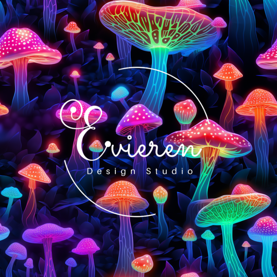 Neon Mushrooms cottage core Seamless #2