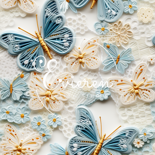 Blue & white butterflies seamless