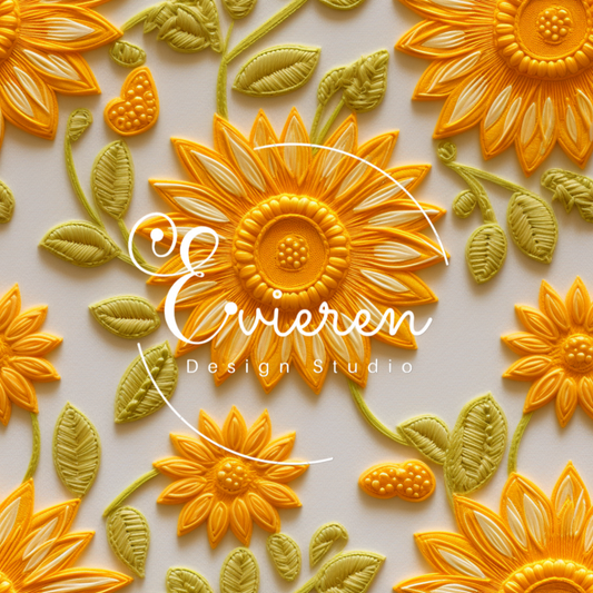 Sunny sunflower on white Seamless