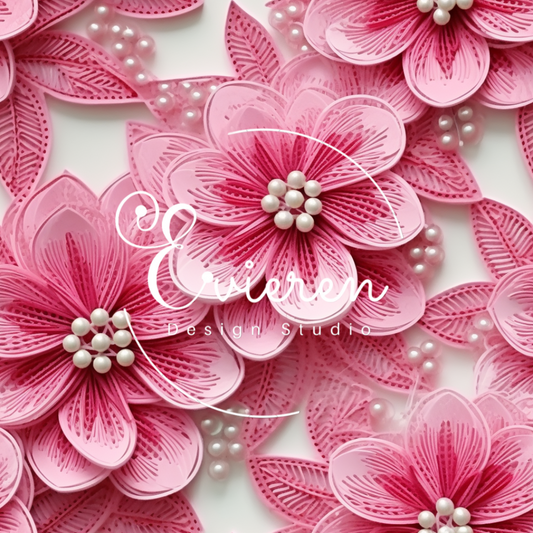 Pink Flowers with pearl centers eamless