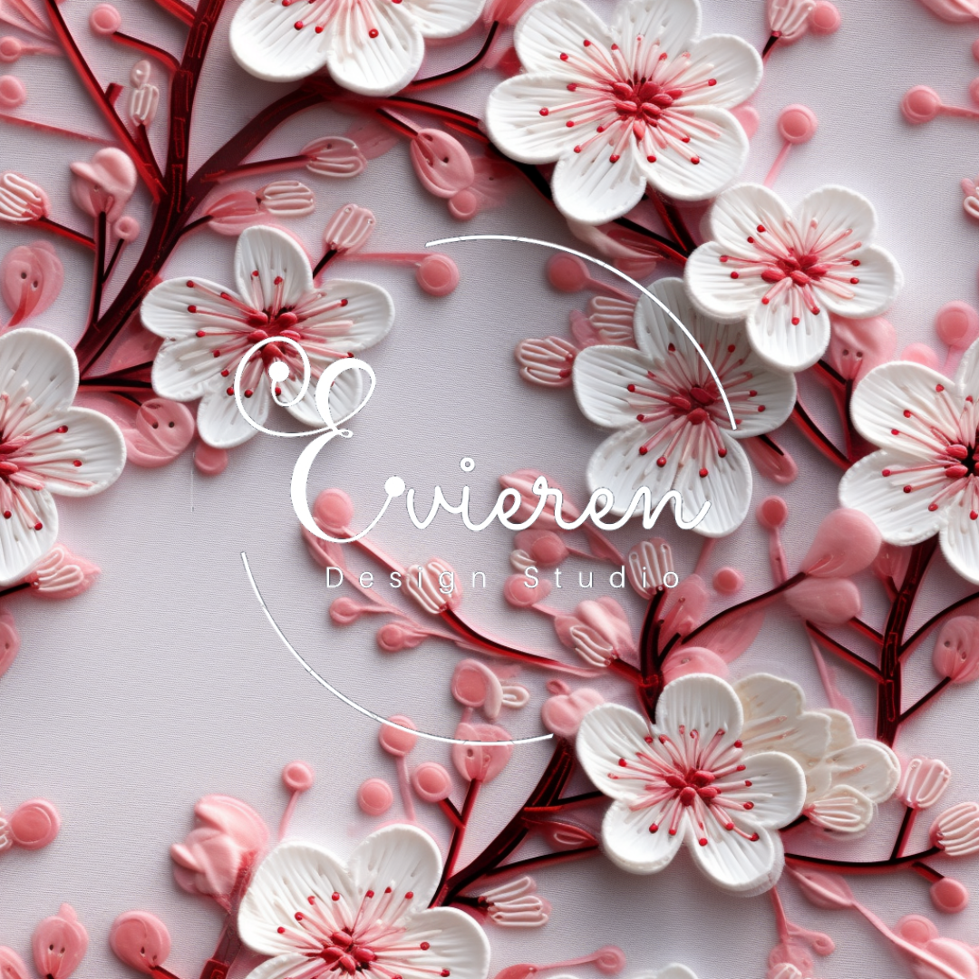 White Embroidery Cherry Blossoms