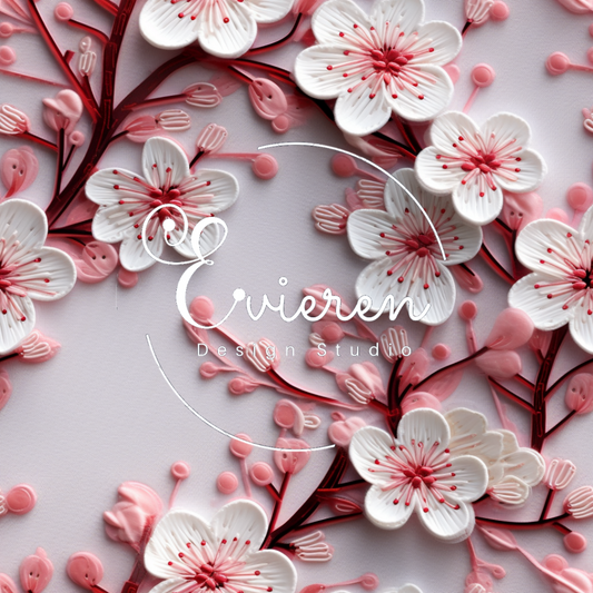 White Embroidery Cherry Blossoms