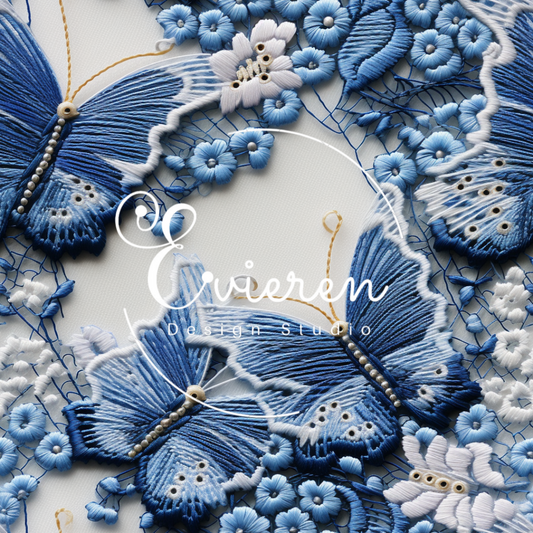 3D Blue Embroidered Butterflies