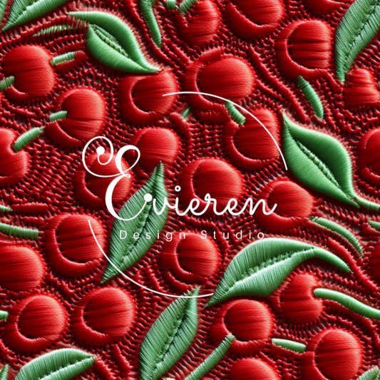 Embroidered Red Cherries seamless