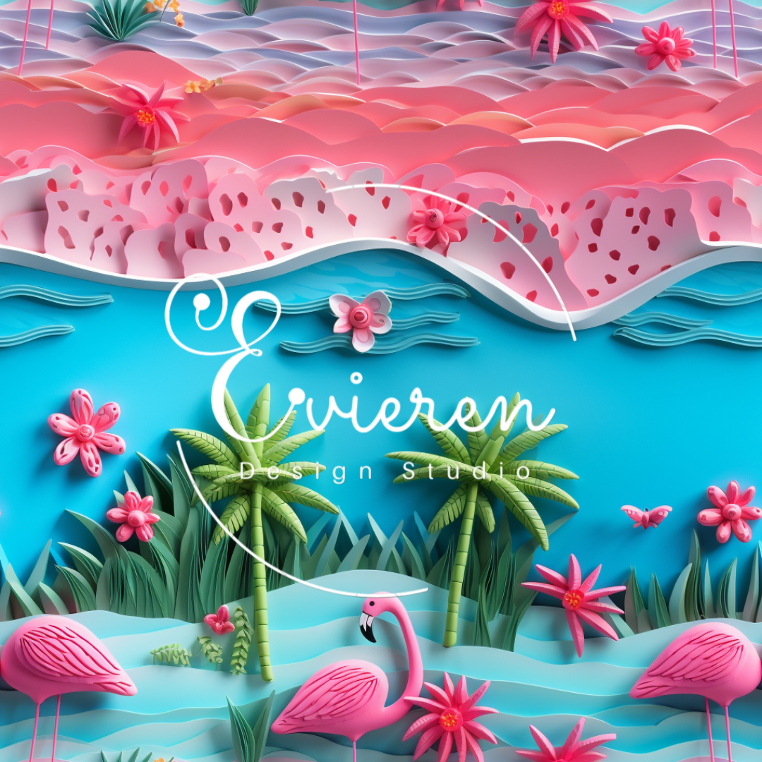 Bright neon Beach Flamingos Seamless