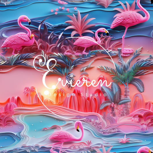 Sunset Beach Flamingos Seamless