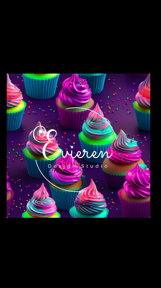 Neon birthday cupcakes seamless