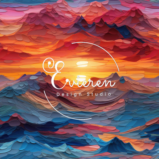 Blue and Pink Mountain Paint Sunset Seamless