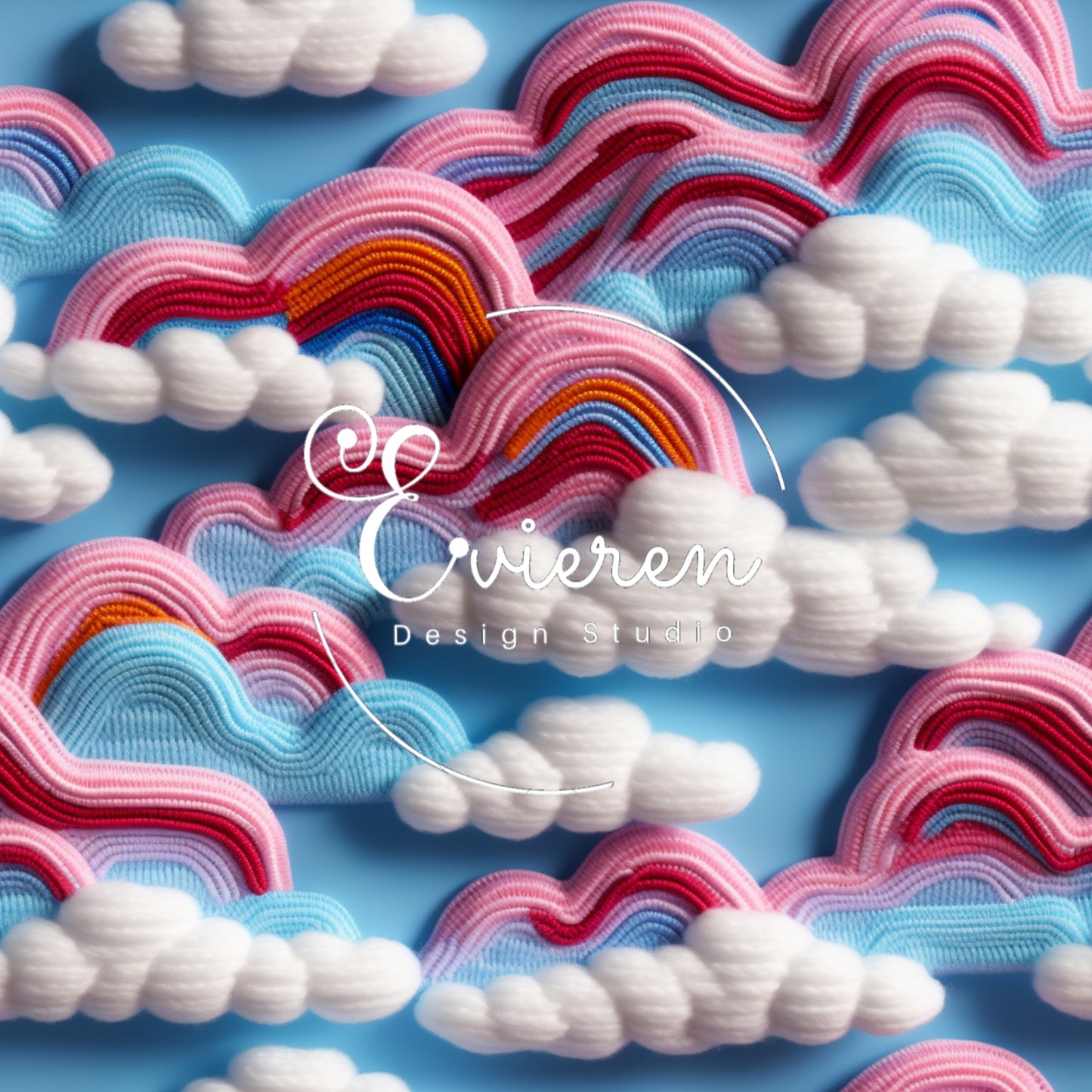 Red, White & Pink Rainbow Clouds Seamless