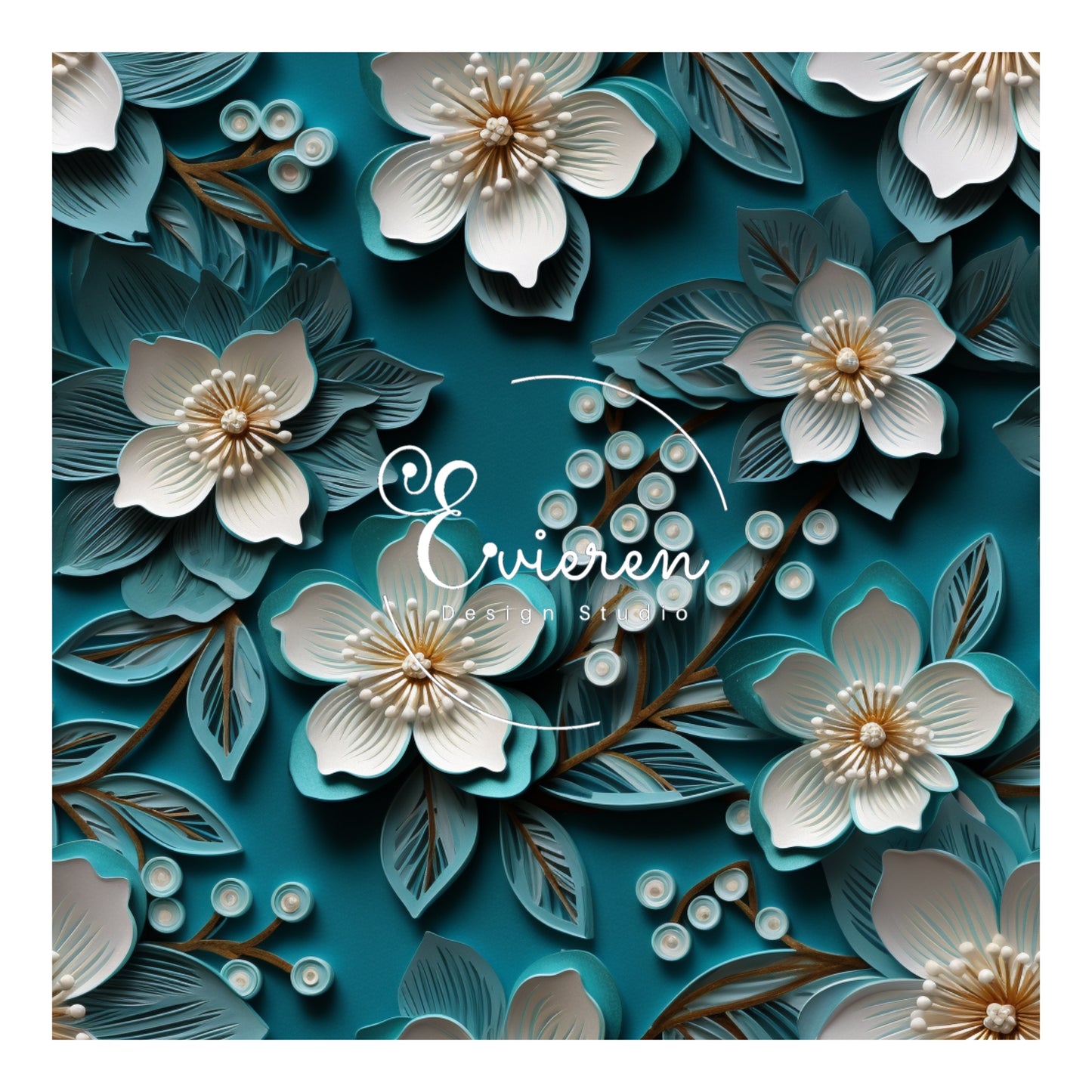 Tiny Teal And Gold floral