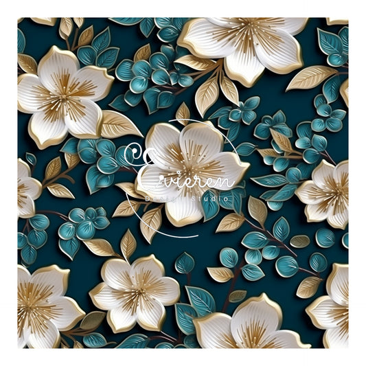 Teal And Gold floral