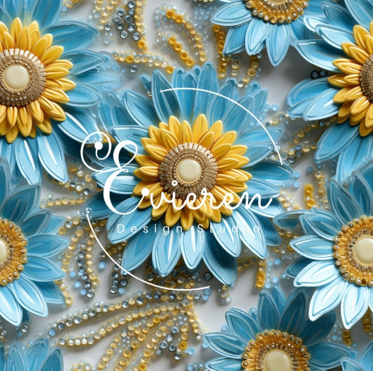 Blue Sunflower  crystals floral seamless Pattern file