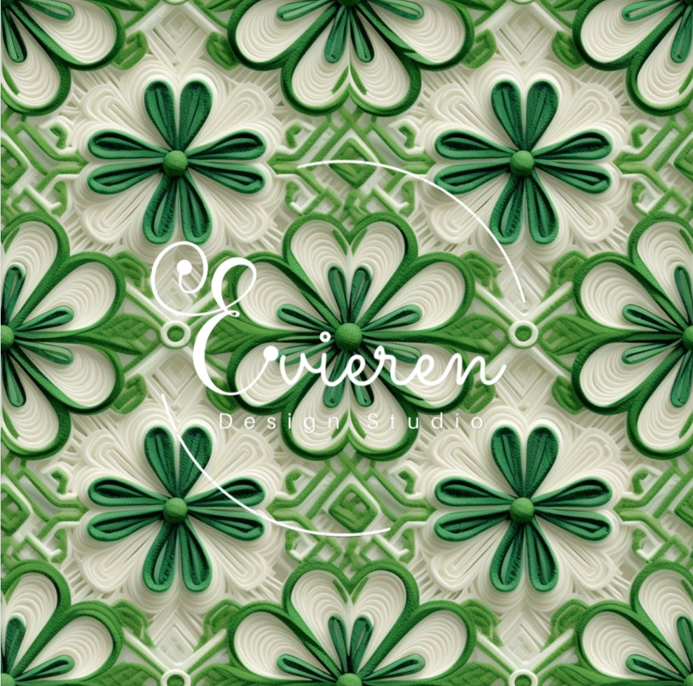 Embroidered White Shamrock seamless Patterns file