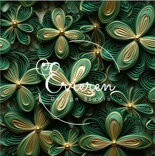 Golden Embroidered Shamrock seamless Patterns file