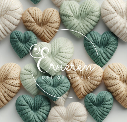 Green & White 3D Crochet hearts Seamless file #3