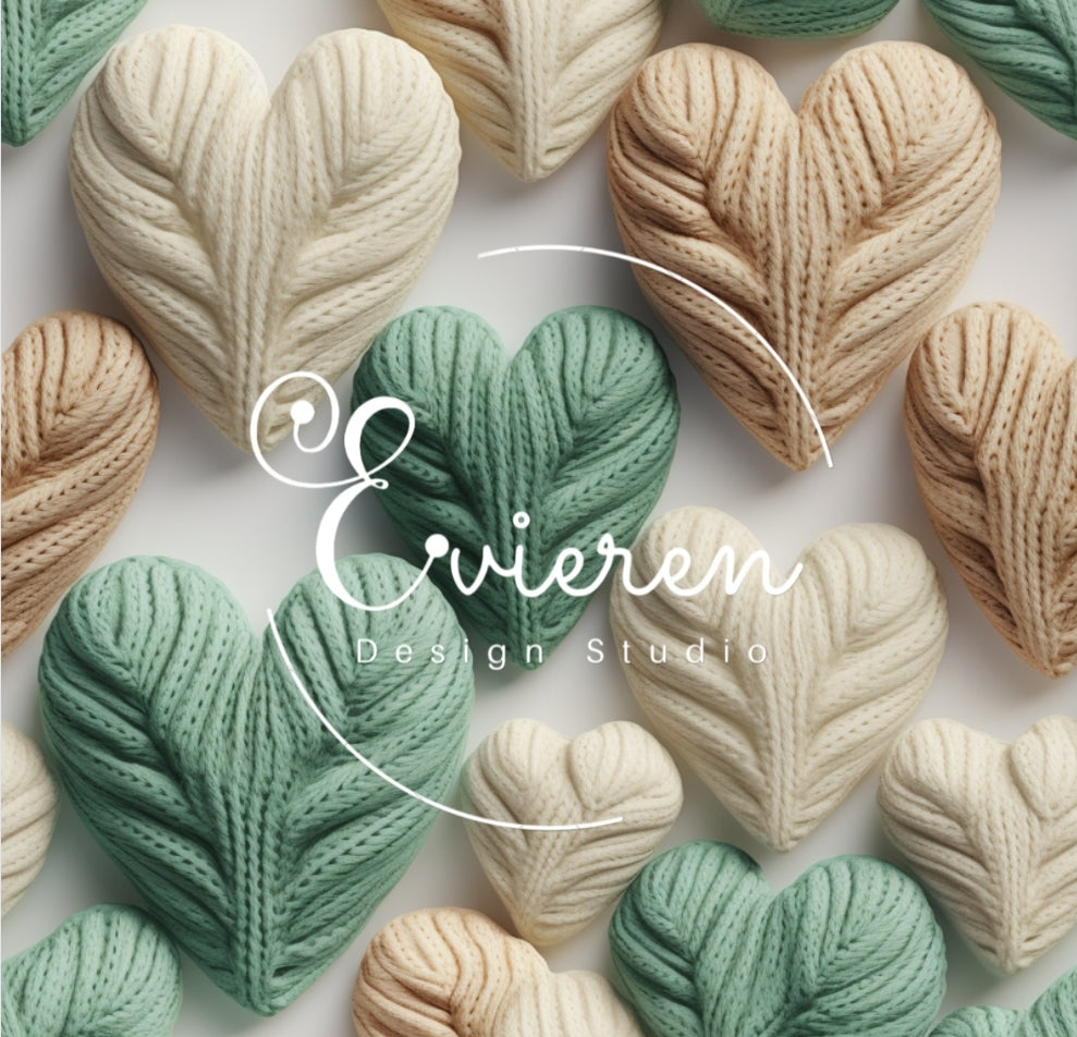 Green & White 3D Crochet hearts Seamless file