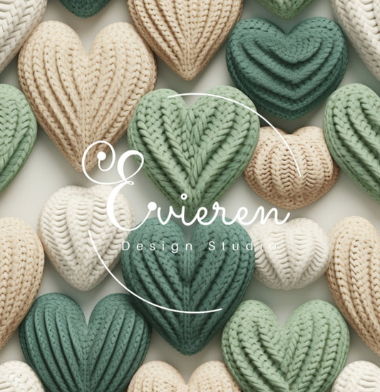 Green & White 3D Crochet hearts Seamless file #2