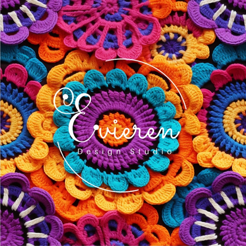 Crochet colorful flowers seamless