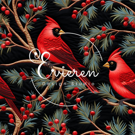 Embroidered cardinal Seamless Patterns file