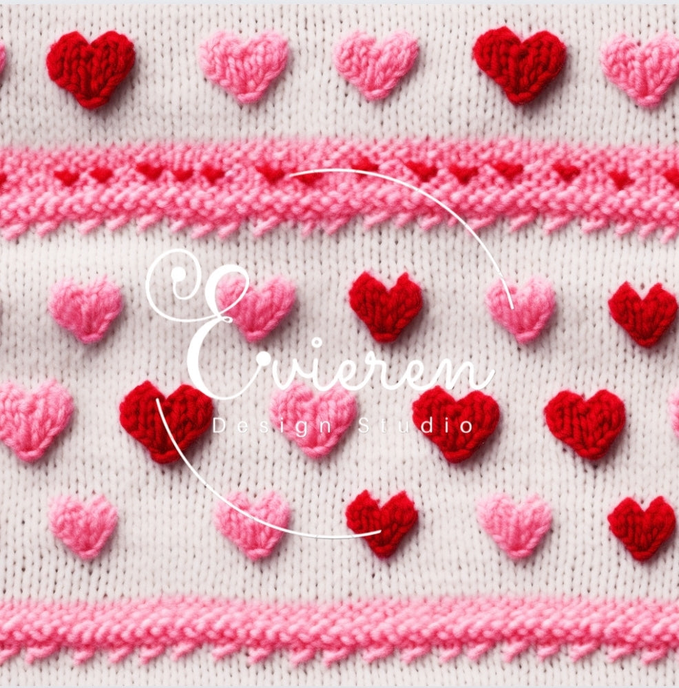 Knitted pink & red heart seamless