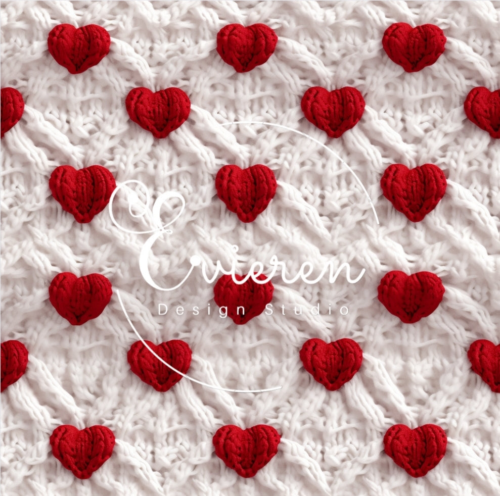 Knitted white Red heart Valentine Seamless