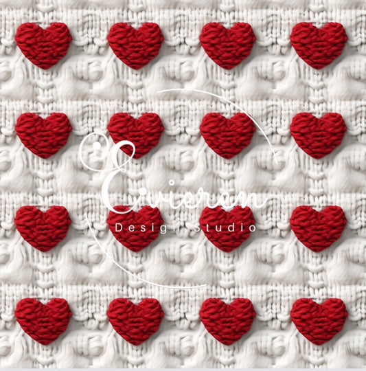 White knit red hearts Seamless file