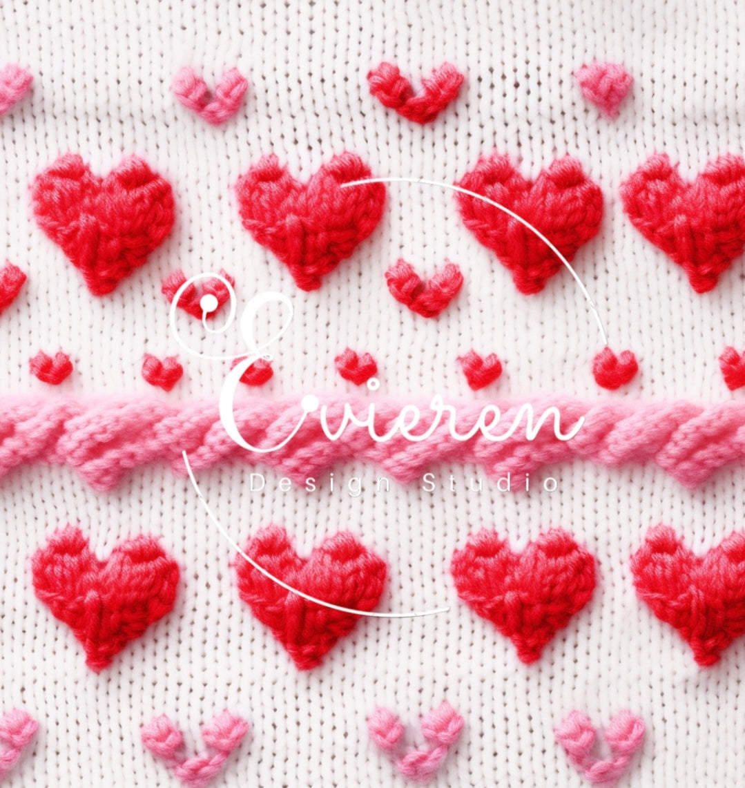 Knitted pink & red heart seamless