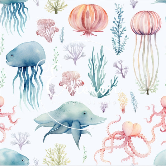 Muted Watercolor Sea Creatures Seamless file