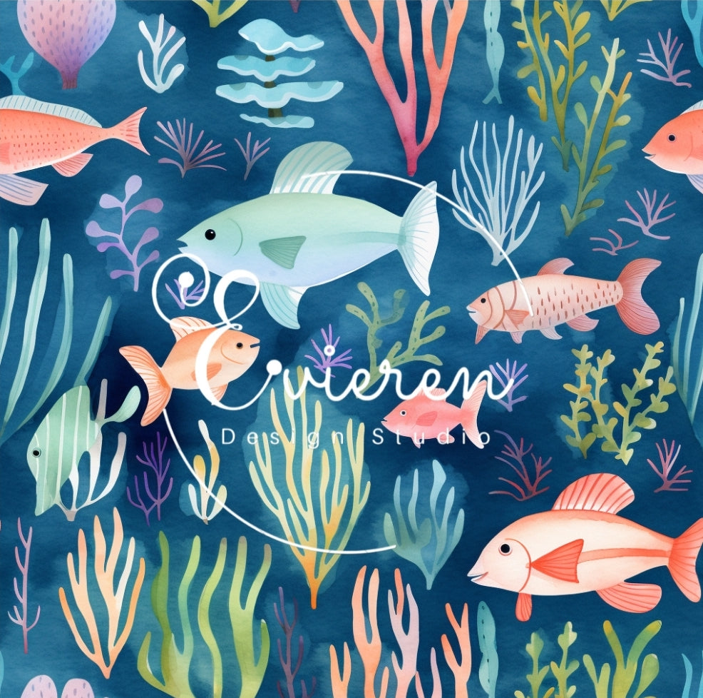 Watercolor in Navy Sea Creatures Seamless file