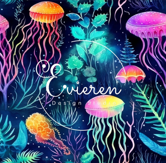 Neon Jellyfish - Sea Creatures Seamless file