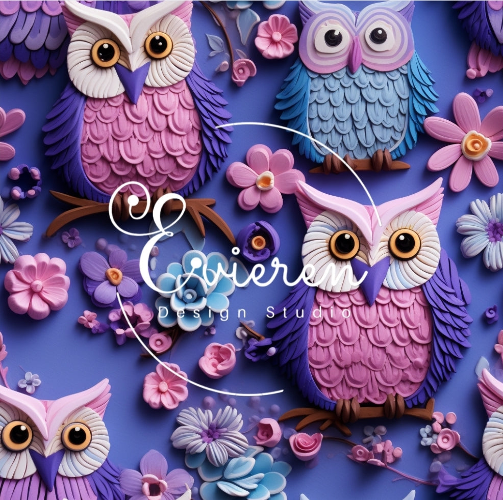 Pretty purple owls seamless