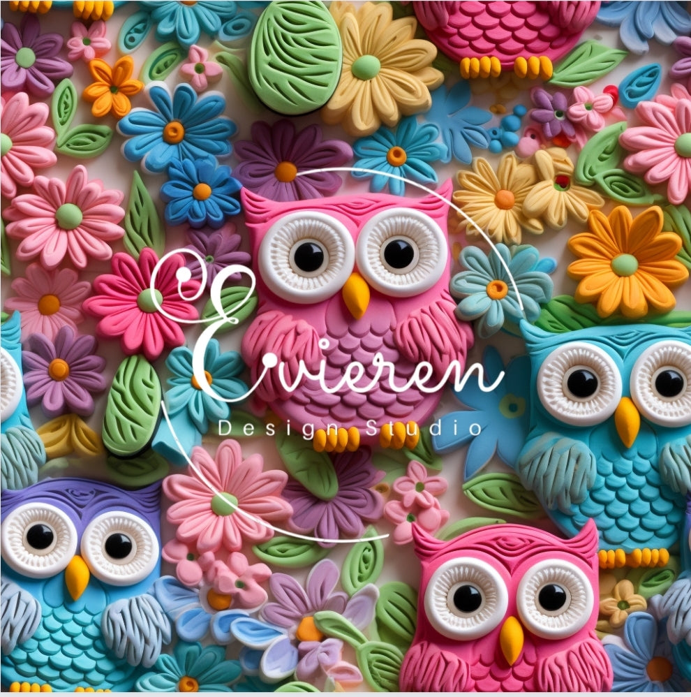 Bright spring flower owls seamless