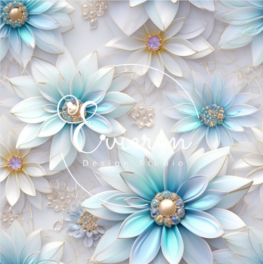 White& blue center flowers with pearl seamless