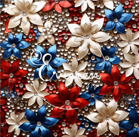 Patriotic Glam Flowers Seamless