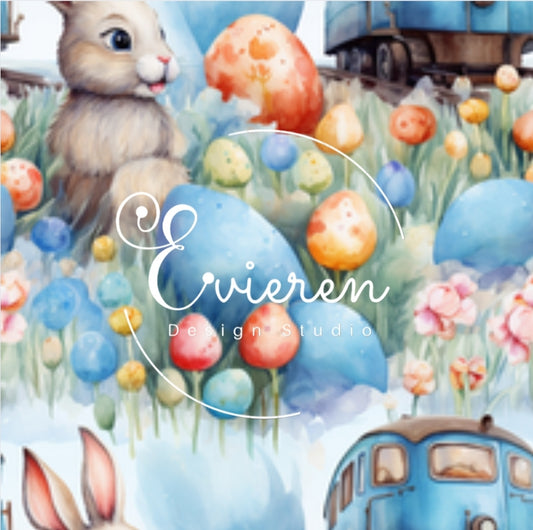 Watercolor Bunnies with Train & eggs Seamless