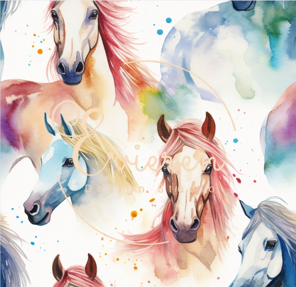 Watercolor horses seamless