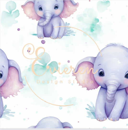 Watercolor purple baby elephants seamless