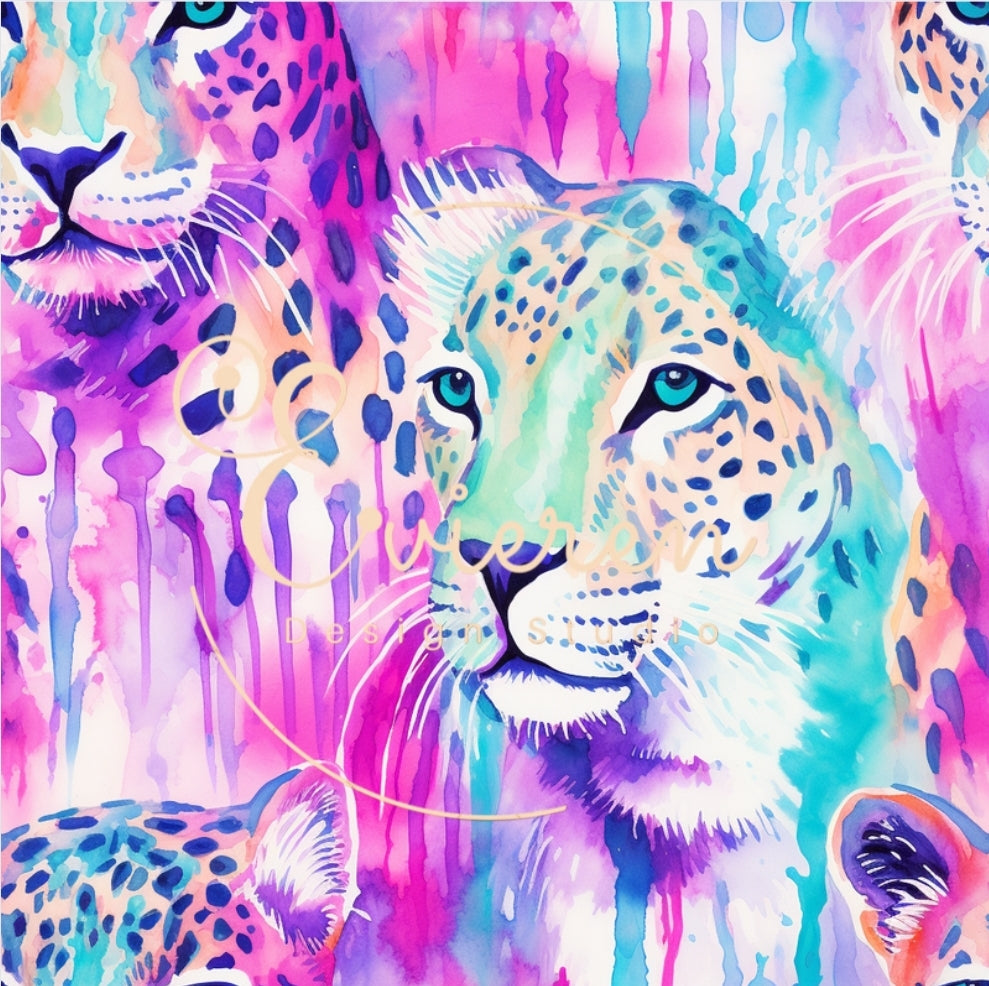 White cheetah watercolor seamless