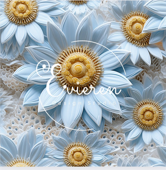 White 3D Sunflower seamless Pattern file