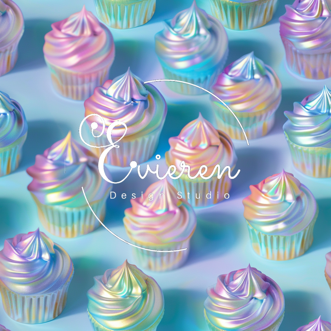 Mini iridescent cupcakes on blue