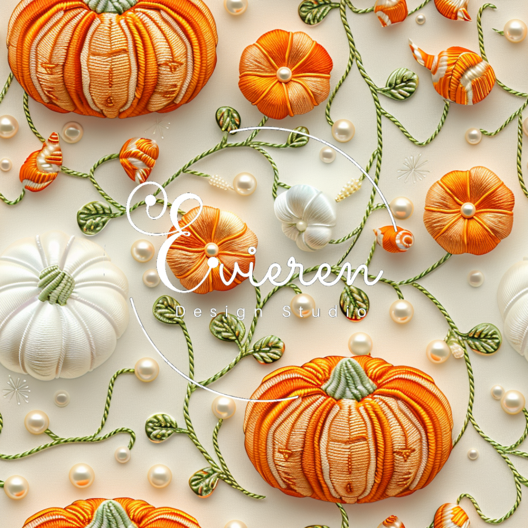 Embroidered Pumpkins on cream