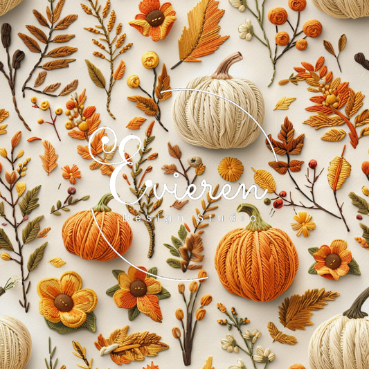 Yarn Pumpkins and Wild flowers